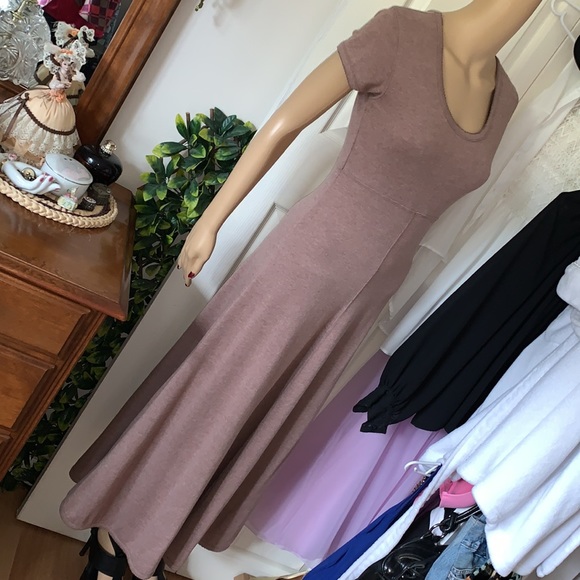 Vtg 80's 90's Jeffrey Rogers cap slv fit flare scoop neck maxi t-shirt dress M - Picture 4 of 16